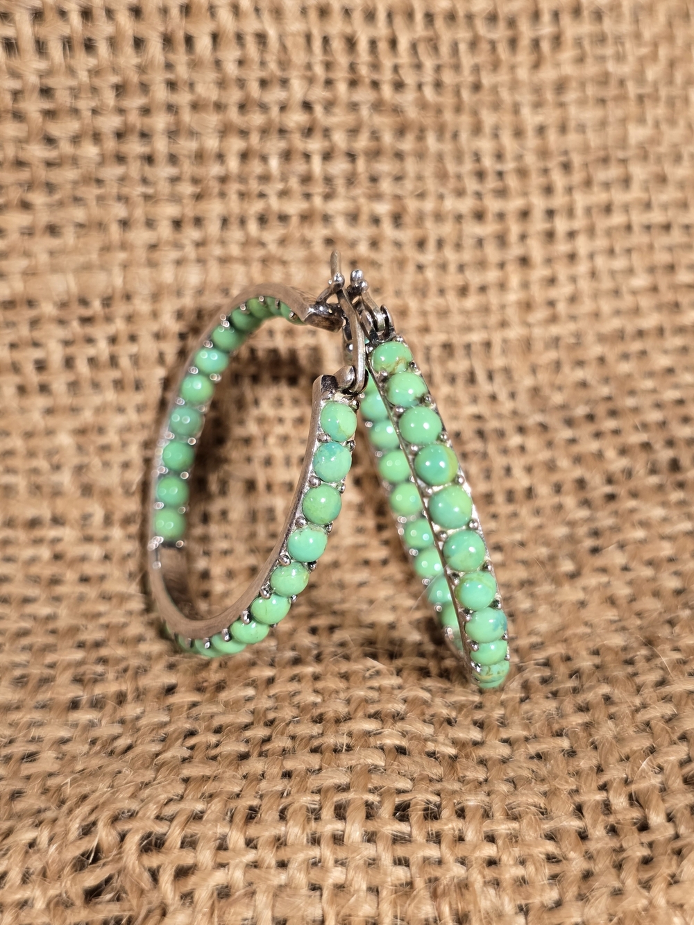 Mint Green Beaded Hoop Earrings - Women's Jewelry
